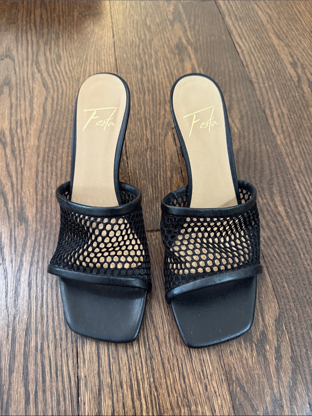 Black Mesh Open-Toe Slide Mules